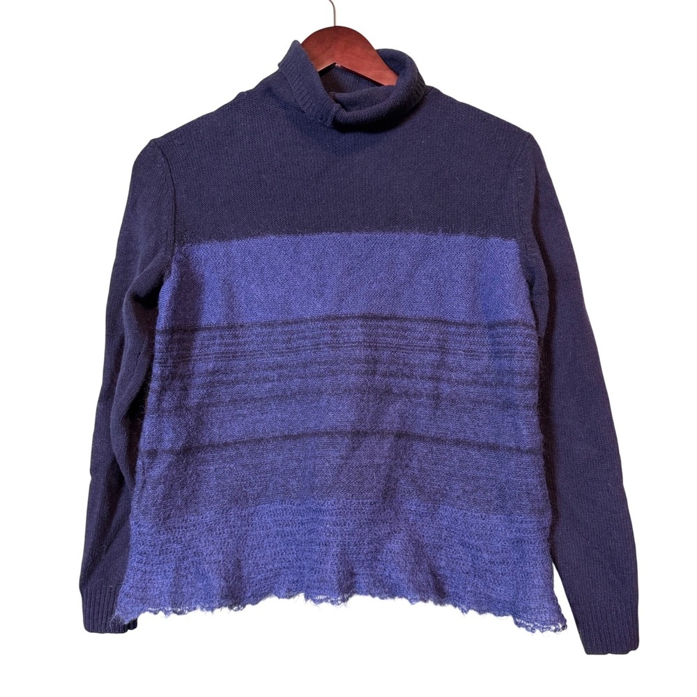 Rebecca Taylor Colorblock Mohair Wool Mock Neck Womens S Blue Navy Luxe Knit